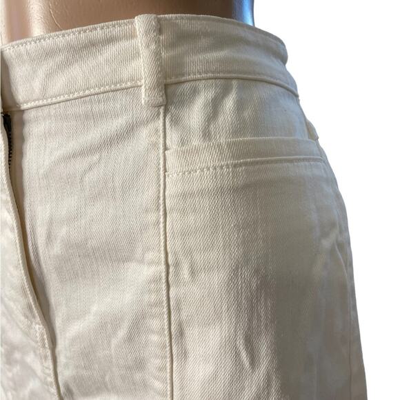 Ann Taylor High Rise Denim Midi Pencil Skirt Womens 8P Cream Stretch Slit Classy - Picture 5 of 12